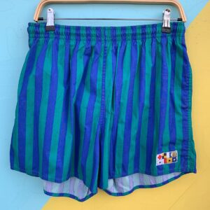 Photo detail:1990S VERTICAL STRIPED SWIM TRUNKS MESH LINING DRAWSTRING WAIST