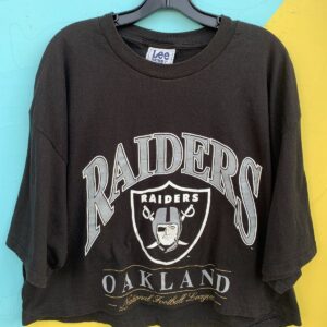 Photo detail:COOL! DEADSTOCK 1993 CROPPED BOXY FIT OAKLAND RAIDERS TSHIRT METALLIC SILVER PRINT BOOTLEG