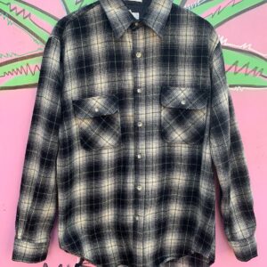 Photo detail:RETRO 100% WOOL SHADOW PLAID FLANNEL SHIRT