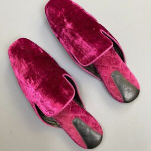 Photo detail:PLUSH JEWEL TONE VELVET MULE SLIDES QUILTED SOLES