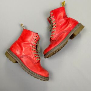 Photo detail:CHERRY RED SUPER SOFT LEATHER LACE UP DOC MARTENS COMBAT BOOTS