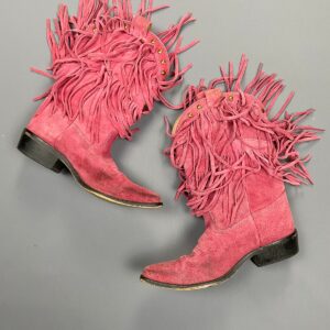 Photo detail:AMAZING!!!! 1980S PINK SUEDE FRINGE COWBOY BOOTS STUDDED ACCENTS