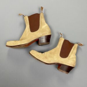 Photo detail:MADE IN AUSTRALIA SUEDE SQUARE TOE BLOCK HEEL SLIP ON SHORT WESTERN BOOTS