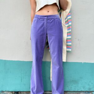 Photo detail:CUTE! 1990S LOW RISE PASTEL VELVET WIDE LEG TROUSERS MADE IN HONG KONG