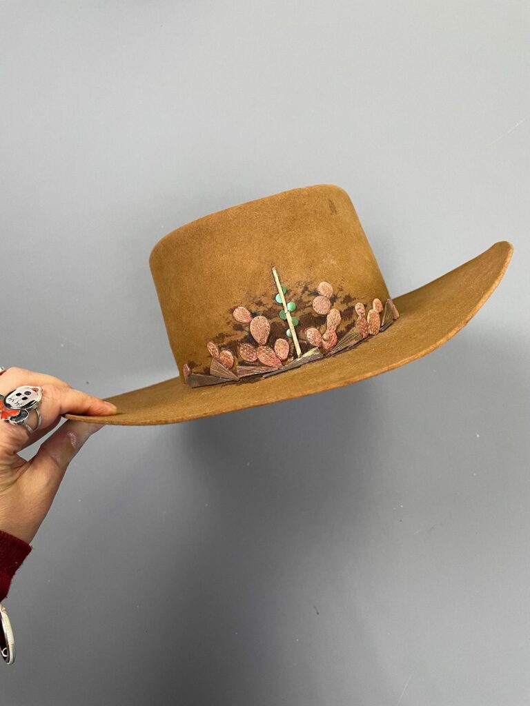 SUPER WIDE BRIMMED STAGECOACH HAT CUSTOM LEATHER CACTUS APPLIQUE