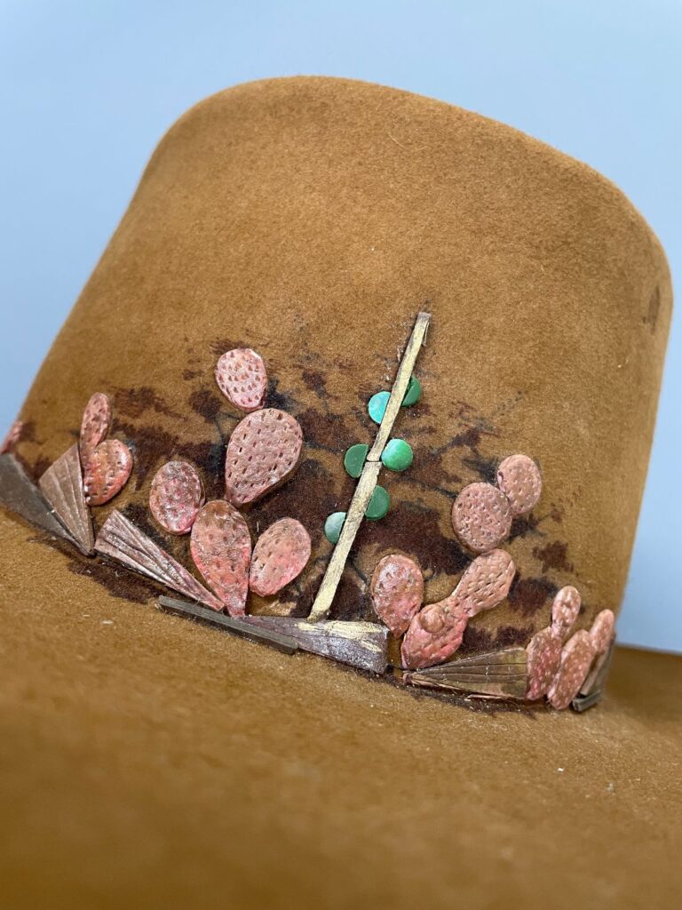 SUPER WIDE BRIMMED STAGECOACH HAT CUSTOM LEATHER CACTUS APPLIQUE