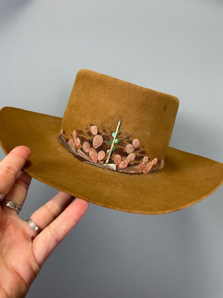 SUPER WIDE BRIMMED STAGECOACH HAT CUSTOM LEATHER CACTUS APPLIQUE