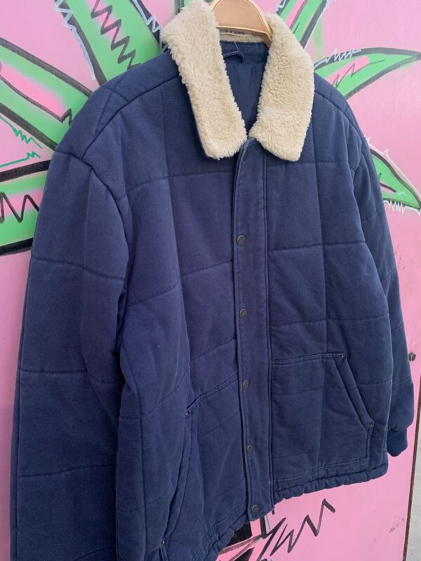 CANVAS QUILTED PANEL SHERPA COLLAR BUTTON UP ZIP JACKET