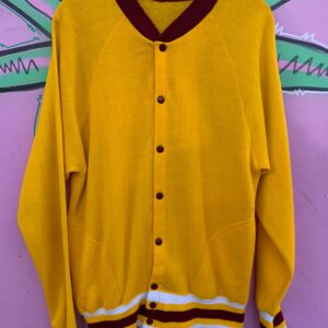 Photo detail:*AS-IS* RAD! 1960S KNIT SNAP BUTTON VARSITY TRACK JACKET STRIPED CUFFS & HEM