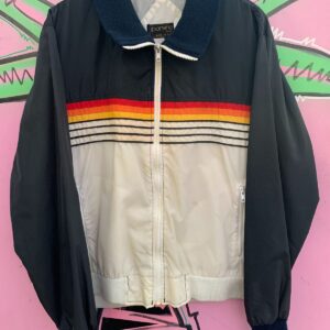 Photo detail:* AS IS* MULTI STRIPE TWO TONE ZIP UP NYLON WINDBREAKER