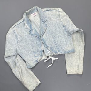 Photo detail:CUTE! 1980S LIGHT ACID WASH CROPPED DENIM JACKET LACE UP DETAIL