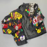 AMAZING! 1990S ALLOVER SEQUINED CANDY THEMED ZIP UP BRUSHED TWILL JACKET