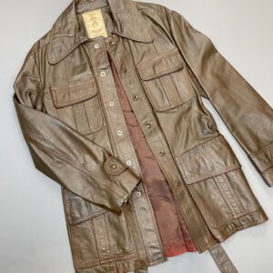 Photo detail:RETRO 1960S-70S LONGER CUT LEATHER JACKET MULTIPLE POCKETS