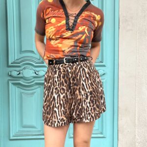 Photo detail:LEOPARD PRINT FRONT PLEAT HIGH WAISTED SHORTS