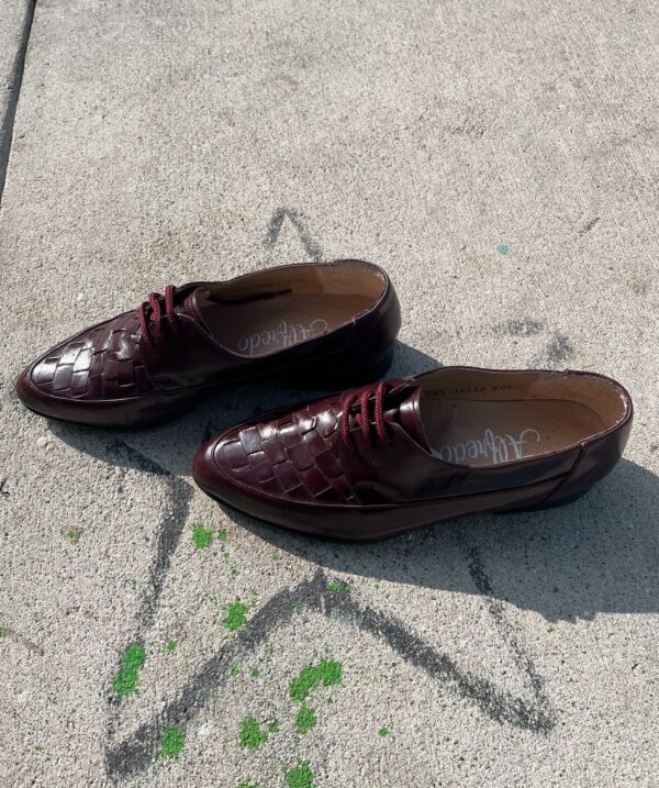 SHINY OXFORD LEATHER BASKET WOVEN POINTED TOE OXFORDS - DEADSTOCK