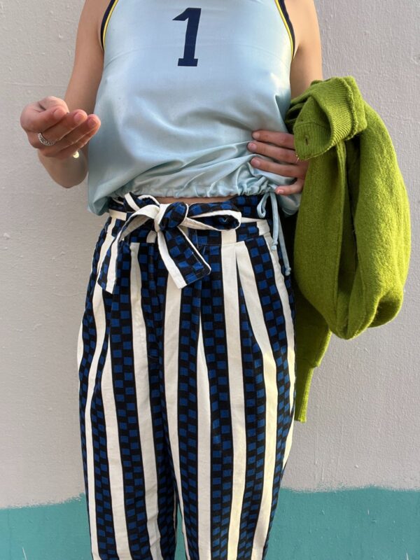 AMMMMAZING!!! 1970S ACETATE DRAWSTRING WAIST NUMBER 1 JERSEY TANK TOP