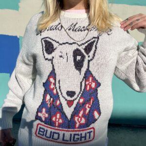 Photo detail:*AS-IS* INSANE!!! SPUDS MACKENZIE BUD LIGHT KNIT PULLOVER SWEATER