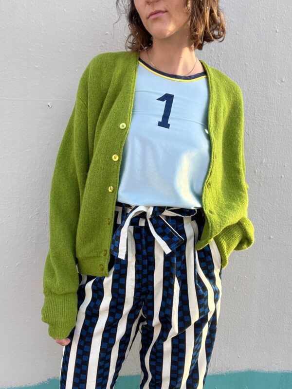 *AS IS* RAD!!! #COBAIN 1960S CHARTREUSE ALPACA WOOL BLEND KNIT BUTTON UP CARDIGAN SWEATER