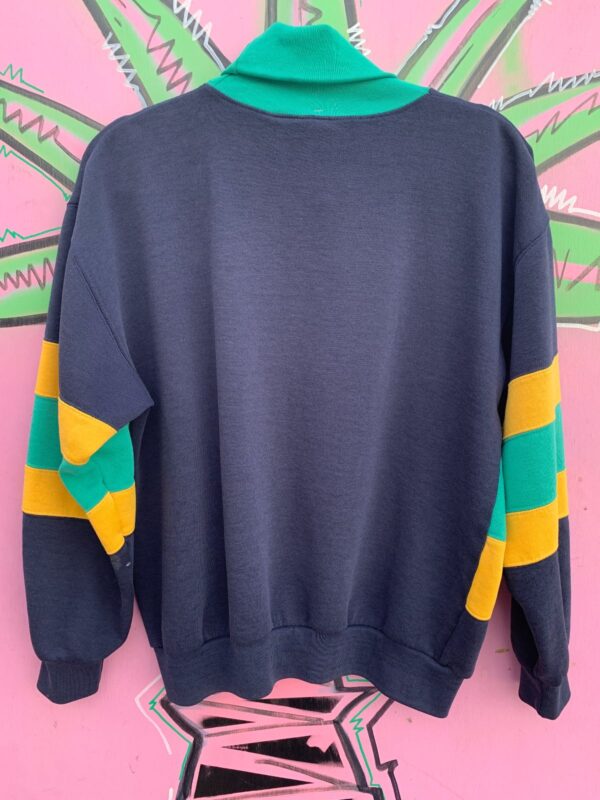 *AS-IS* 1980S-90S STRIPED COLOR BLOCK TURTLENECK SWEATSHIRT EMBROIDERED LOGO