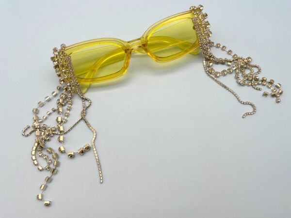 FUN! CUSTOMIZED CLEAR YELLOW RECTANGLE SUNGLASSES HANGING RHINESTONE CHAINS