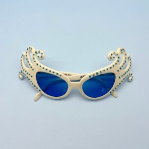 Photo detail:AMAZING! GLITTER EMBELLISHED DRAMATIC SIRL FRAME SUNGLASSES BLUE LENSES