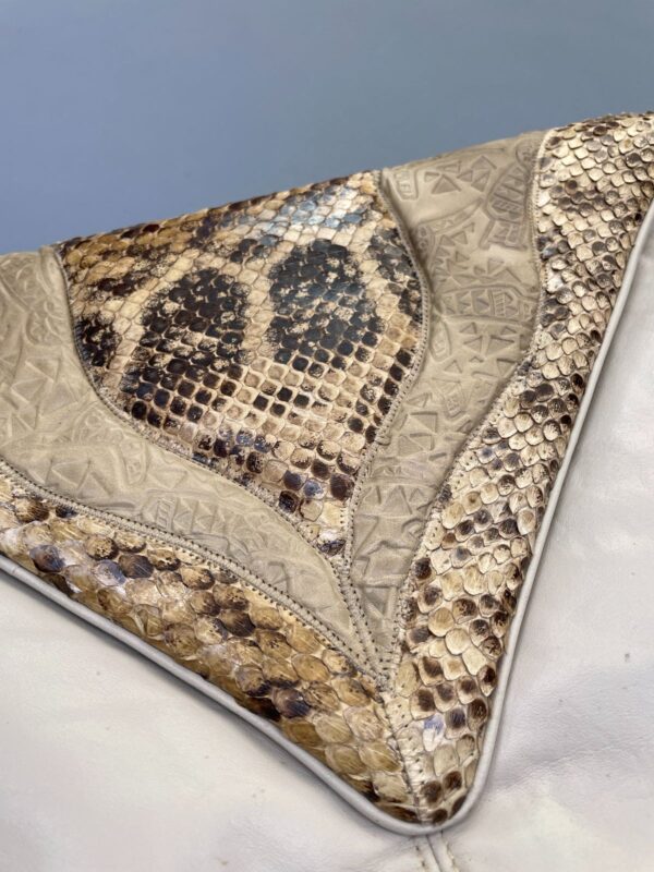 AMAZING! 1980S OVERSIZED EMBOSSED LEATHER & SNAKESKIN ENVELOPE CLUTCH