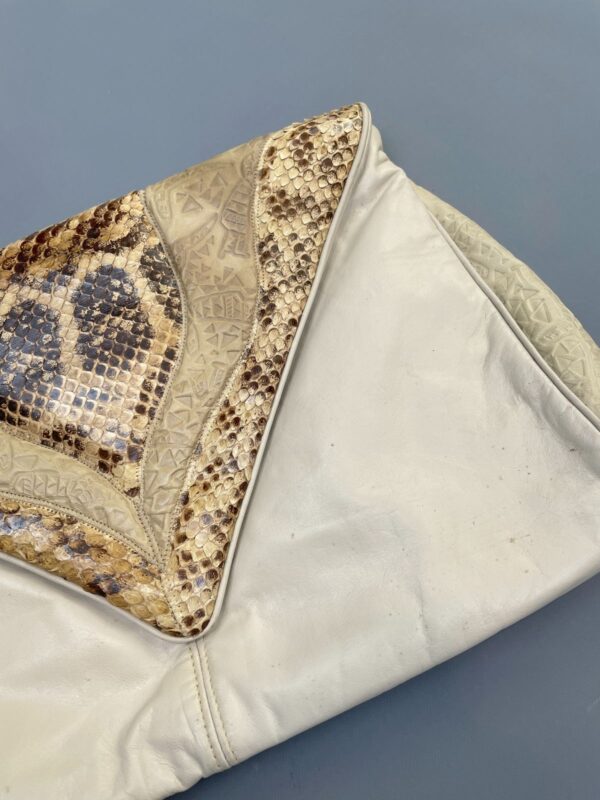 AMAZING! 1980S OVERSIZED EMBOSSED LEATHER & SNAKESKIN ENVELOPE CLUTCH