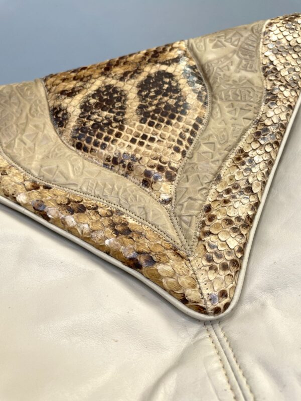 AMAZING! 1980S OVERSIZED EMBOSSED LEATHER & SNAKESKIN ENVELOPE CLUTCH