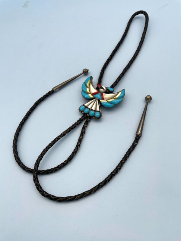 WOW! 925 TURQUOISE STONE INLAY THUNDERBIRD BOLO TIE *SIGNED NF | STERLING