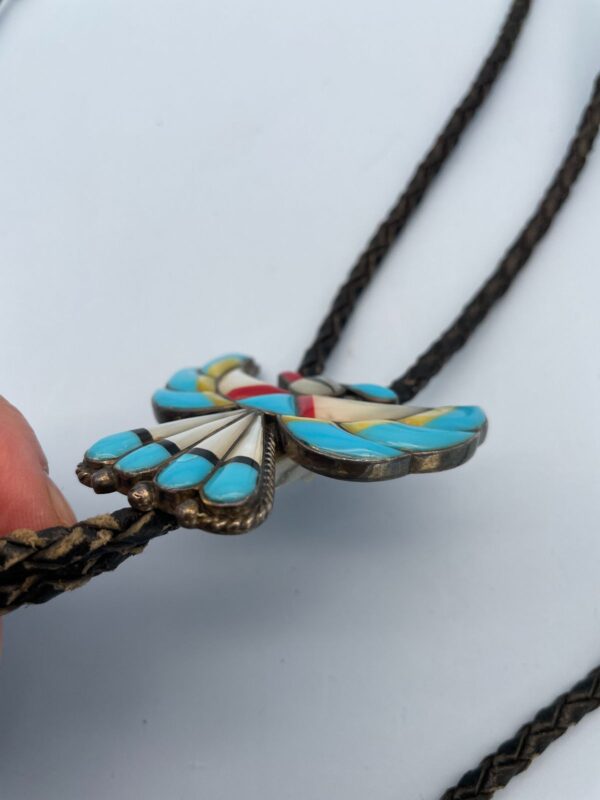 WOW! 925 TURQUOISE STONE INLAY THUNDERBIRD BOLO TIE *SIGNED NF | STERLING