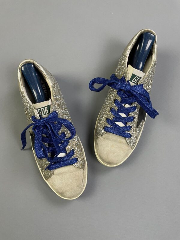 *AS IS*  SUPERSTAR LEATHER GLITTER LOW-TOP SNEAKERS METALLIC BLUE GLITTER LACES