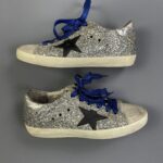 *AS IS*  SUPERSTAR LEATHER GLITTER LOW-TOP SNEAKERS METALLIC BLUE GLITTER LACES