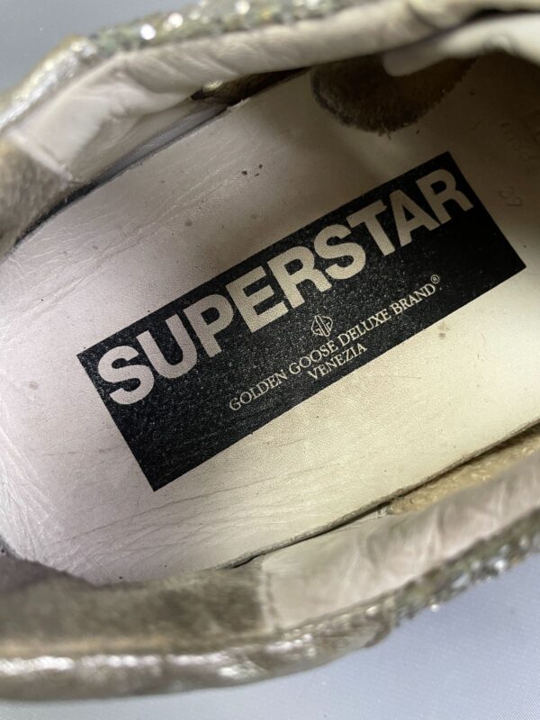 *AS IS*  SUPERSTAR LEATHER GLITTER LOW-TOP SNEAKERS METALLIC BLUE GLITTER LACES