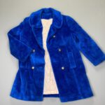 INSANE!!! 1960S FUZZY GROVER BLUE PEACOAT SATIN QUILTED LINING, GOLD CREST BUTTONS