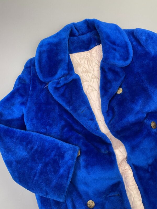 INSANE!!! 1960S FUZZY GROVER BLUE PEACOAT SATIN QUILTED LINING, GOLD CREST BUTTONS