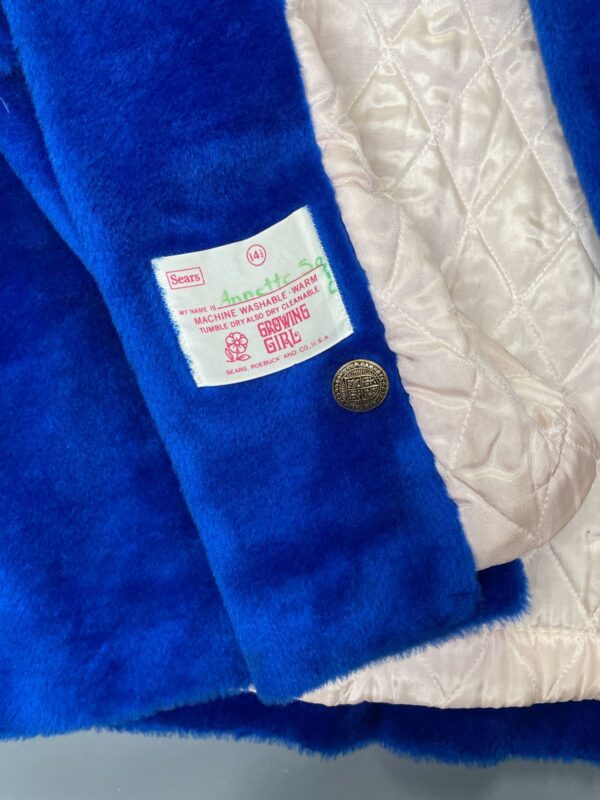 INSANE!!! 1960S FUZZY GROVER BLUE PEACOAT SATIN QUILTED LINING, GOLD CREST BUTTONS