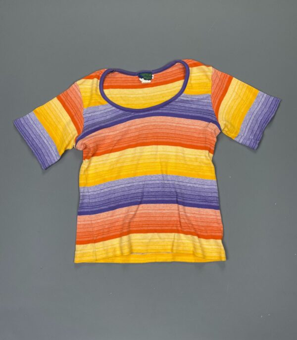 AMAZING!! MADE IN FRANCE 1970S SUNSET STRIPED STRETCHY KNIT TOP