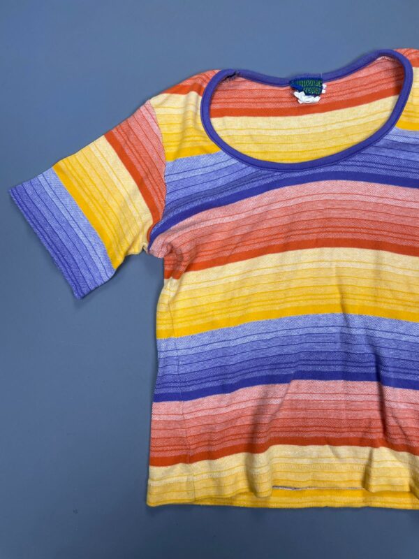 AMAZING!! MADE IN FRANCE 1970S SUNSET STRIPED STRETCHY KNIT TOP