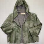 UNIQUE! HOODED GREEN PATCHWORK PONY HAIR LEATHER JACKET