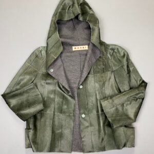 Photo detail:UNIQUE! HOODED GREEN PATCHWORK PONY HAIR LEATHER JACKET