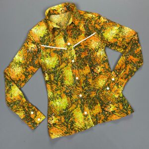 Photo detail:AMAZING! BRIGHT! 1960S-70S PSYCHEDELIC LONG SLEEVE BUTTON DOWN WESTERN BLOUSE FLOWER BUTTONS