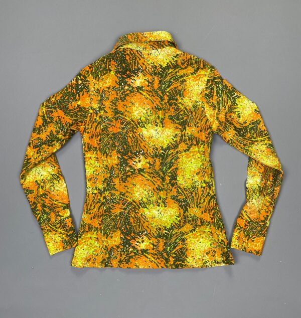 AMAZING! BRIGHT! 1960S-70S PSYCHEDELIC LONG SLEEVE BUTTON DOWN WESTERN BLOUSE FLOWER BUTTONS