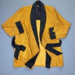 SUPER COOL 1950S-60S DEADSTOCK CORDUROY BELTED SMOKING JACKET SATIN LAPELS