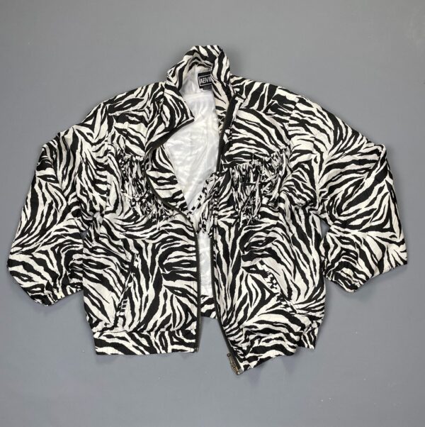 100% SILK ZEBRA PRINT FRINGE WINDBREAKER JACKET