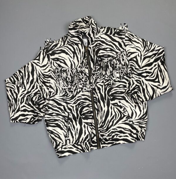 100% SILK ZEBRA PRINT FRINGE WINDBREAKER JACKET