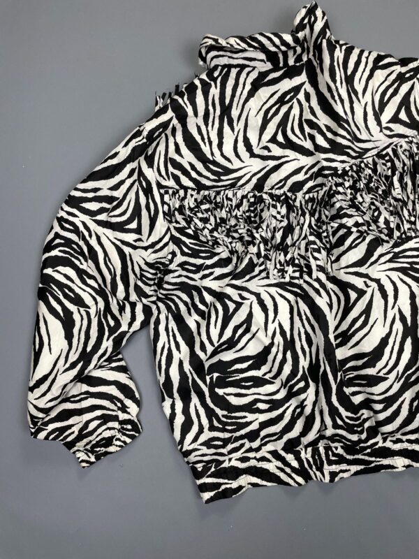 100% SILK ZEBRA PRINT FRINGE WINDBREAKER JACKET