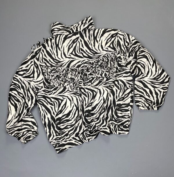 100% SILK ZEBRA PRINT FRINGE WINDBREAKER JACKET