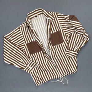 Photo detail:RAD! 1960S VERTICAL STRIPED ZIP FRONT COTTON TWILL JACKET CONTRAST DOUBLE POCKETS