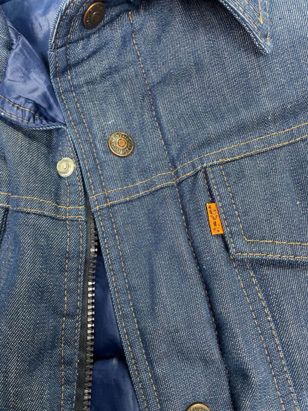 RARE! 1970S ORANGE TAB DOWN INSULATED DENIM SKI JACKET ZIP POCKETS