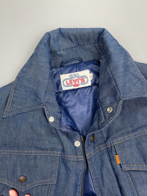 RARE! 1970S ORANGE TAB DOWN INSULATED DENIM SKI JACKET ZIP POCKETS